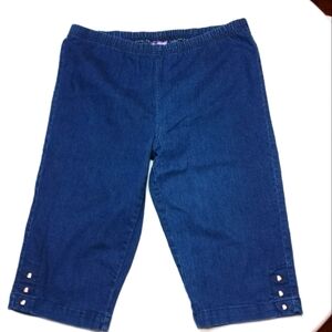 Real Size Denim Jeans Capris Pull On Elastic Waist Faux Crystal Buttons